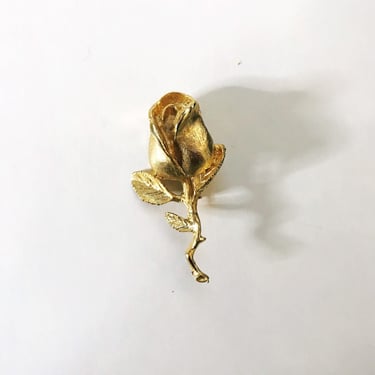 Signed DFA Gold Tone Rose or Rosebud Brooch Pin Vintage Flower Pin Dubarry of Fifth Avenue DFA 1960's 50s Costume Fashion Jewelry 