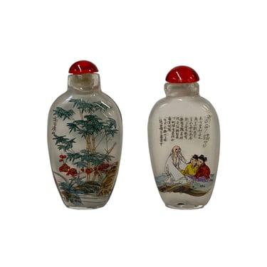 2 x Chinese Glass Snuff Bottle Oriental Scenery Mask Graphic ws2780S