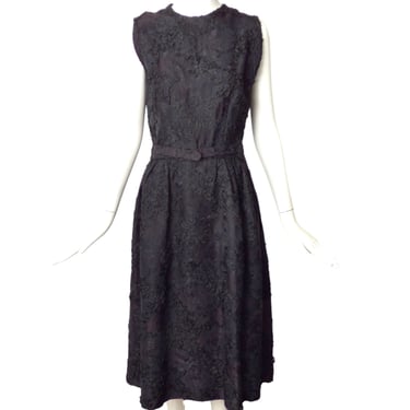 NINA RICCI- 1960s Black Brocade Midi Dress, Size 8