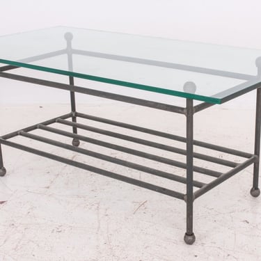 Industrial Style Wrought Iron and Glass Low Table