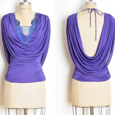 vintage 80s top Climax Karen Okada draped disco beaded grecian blouse shirt S clothing 
