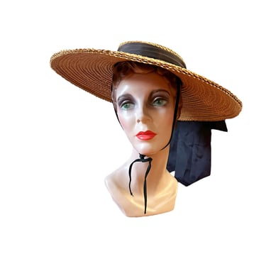 YEAR END SALE /// 50s Woven Straw Wide Brim Hat / 1950s Vintage Sun Hat 