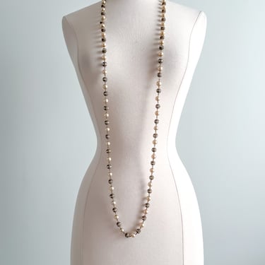 Vintage 1950's Pearl &amp; Rhinestone Long Line Necklace