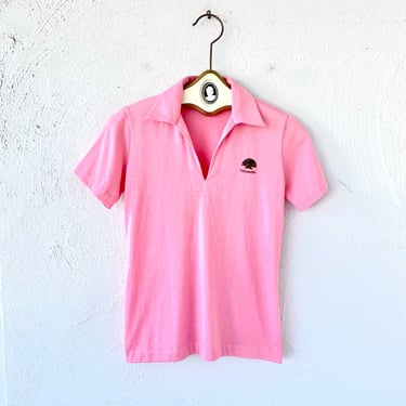 Vintage 70s Princeville Kauai Pink Tshirt Collared Shirt Womens Polo 