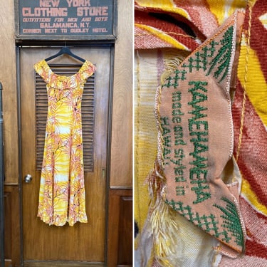 Vintage 1940’s Kamehameha Silky Rayon Holo Muu Hawaiian Dress, Tiki Dress, Hawaiian, Kamehameha, Tropical Dress, 1940s, Rare, Hostess Dress 