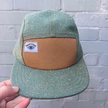 Handmade 5 Panel Camp Hat, Baseball Cap, Moldable Brim five panel hat, Snap Back, 5panel hat, gift for him, green flannel hat cosmic speckle 