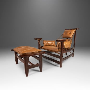 Jean Gillon 'Jangada' Lounge Chair and Ottoman in Jacaranda and Leather, Brazil, c. 1960s 