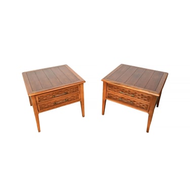 Walnut Nightstands Woven Drawer Fronts Mid Century Modern 