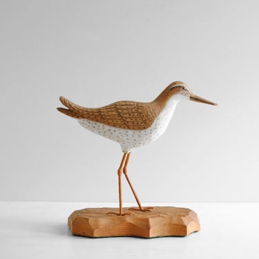 Vintage Hand Carved Wood Sandpiper Shorebird Statue 