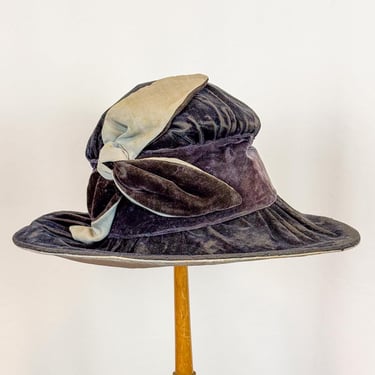 Vintage Edwardian hat | Antique blue velvet bucket hat  | 1910s two toned velvet millinery 