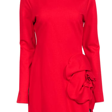 Delficollective - Red Long Sleeve Mini Dress w/ Side Cut Out Rose Detail Sz L