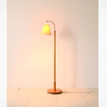 1950s Scandinavian Floor Lamp with Burl Wood Base 