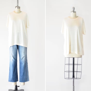 Basic Cream T-Shirt Women Lg / Knit White Top / Loose Cream Blouse / Off White Shirt / Short Sleeve White Tee / Layering Top / Size Large 