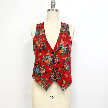 Vintage Christmas Vest | 90s Vest with Bells and Holly | Size Large 