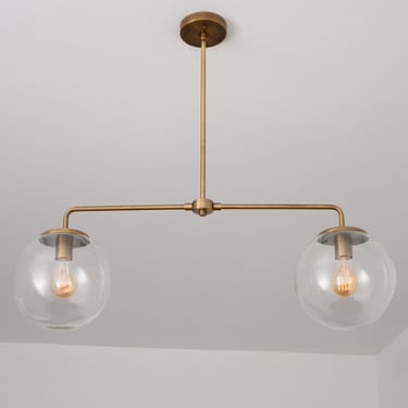 Mid Century Modern Chandelier - Clear Globe Lighting - Hand Blown Glass Shades - Brass Lighting 