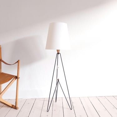 Scandinavian mid century modern floor lamp black floor light minimalist light with lampshade tripod floor lamp vintage mcm floor lamp 60s 