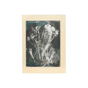 1980s Monoprint on on Rives BFK Paper Silver Flowers 