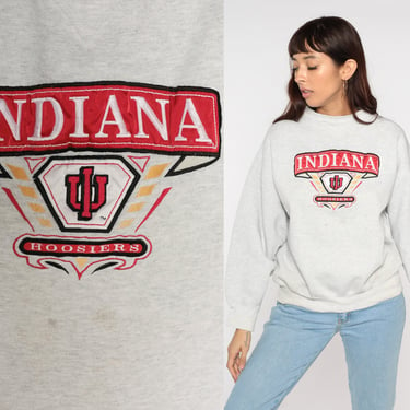 Indiana Hoosiers Sweatshirt 90s University Shirt 80s Graphic Retro College Shirt Grey Red Pullover Jumper Crewneck Vintage IU Extra Large xl 