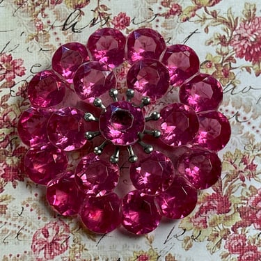 vintage prism brooch 1950s pink jeweled flower pin 