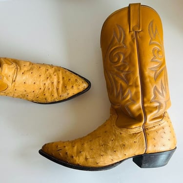 Nocona 90s Orange Genuine Ostrich Leather Pointed Toe Western Boots Men's 12 
