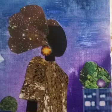 She loves the Night Life  Original African American Art. Collage. Black Woman. City. Night. 