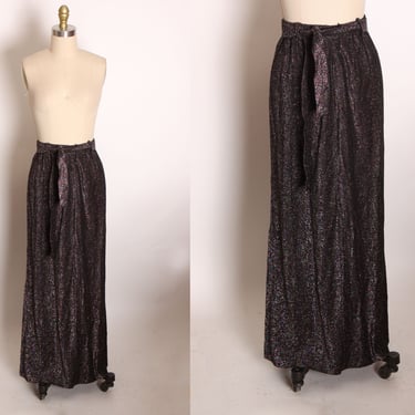 1960s 1970s Black and Rainbow Metallic Lurex Ankle Length Belted Skirt -S-M 