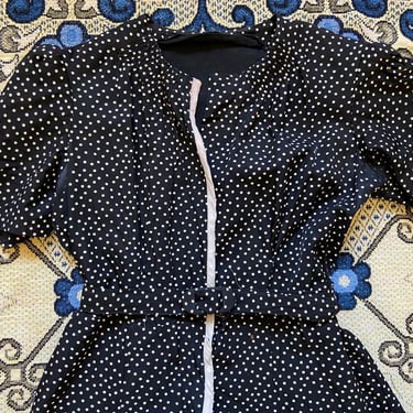 Vintage 40s Rayon Black Star Print Short Sleeve Dress Small Medium by TimeBa