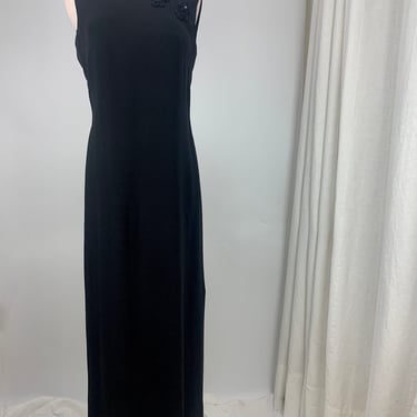 Vintage Mandarin Style Dress - Nat Kaplau Couture - Full Length Wiggle Dress  - Side Kick Pleat - Size Medium to Large - 34 inch Waist 