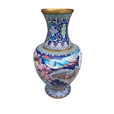 Vintage Chinese Cloisonné Floral Design Vase