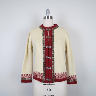 Vintage 1960s Nordic Swiss wool cardigan sweater pewter buttons fair isle 