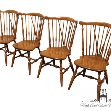Set of 4 ETHAN ALLEN Heirloom Nutmeg Maple Colonial Early American Fiddleback Dining Side Chairs 