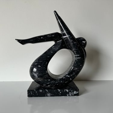Vintage Black & White Marble Abstract Woman Sculpture 