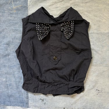 Vintage 1950s Dark Navy Collared Sleeveless Blouse Button Back XS Top by TimeBa