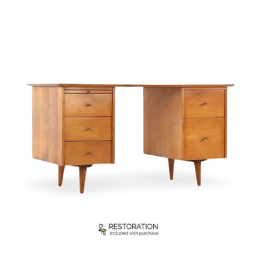 Paul Mccobb Planner Group Model 1561 Vintage Mid Century Modern Double Pedestal Desk c. 1950s 