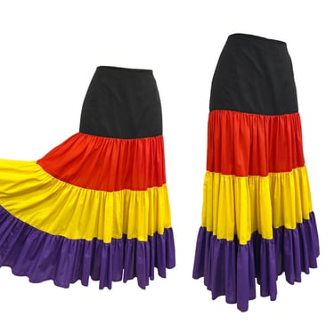 Vtg Vintage 1980s 80s Designer Bold Flamenco Style Tiered Statement Maxi Skirt 