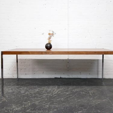 Vintage MCM 70's Florence Knoll Walnut and Chrome conference / dining table | Free delivery only in NYC and Hudson Valley areas 