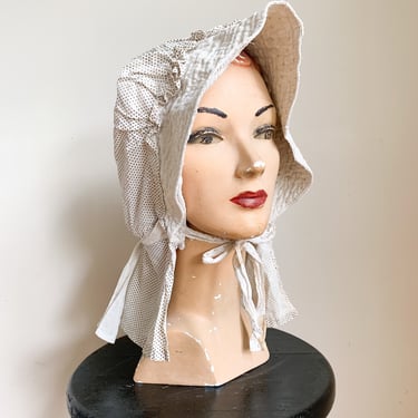 Antique Polkadot Woman's Bonnet / Pioneer Costume 