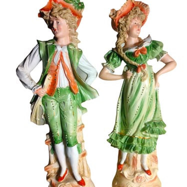 VINTAGE French Figurines, Bisque Porcelain 18th Century Style Figurines French Home Decor 