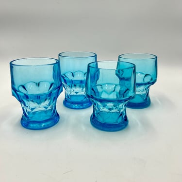 Vintage Viking Light Blue Glass Georgian Tumblers, Water Glasses, Set of 4, Honeycomb Design, Lowball, Retro Glassware, Drinkware, Barware 