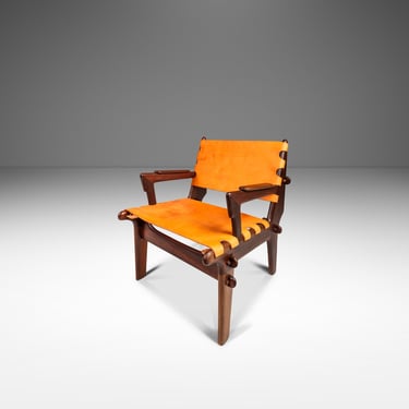 Mid-Century Modern Tooled Leather Sling / Safari Lounge Chair by Angel Pazmino, Ecuador, c. 1960s 