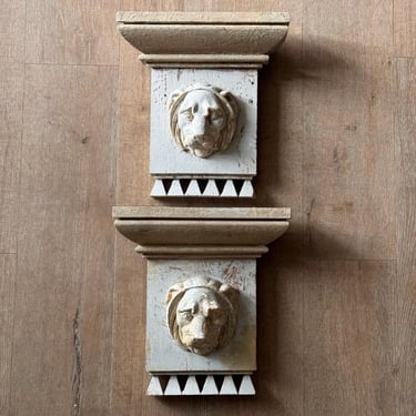 Pair of 19th C. Wooden &#038; Cast Iron Lion George Smith Brackets