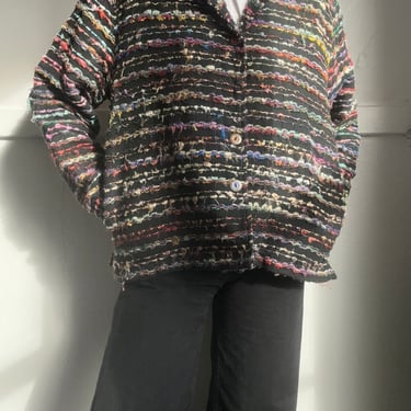 Vintage silk blend multicolor knotted yarn knit jacket 