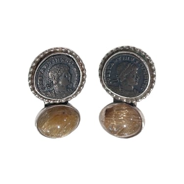 REBECCA COLLINS- Greek Coin &amp; Quartz Earrings
