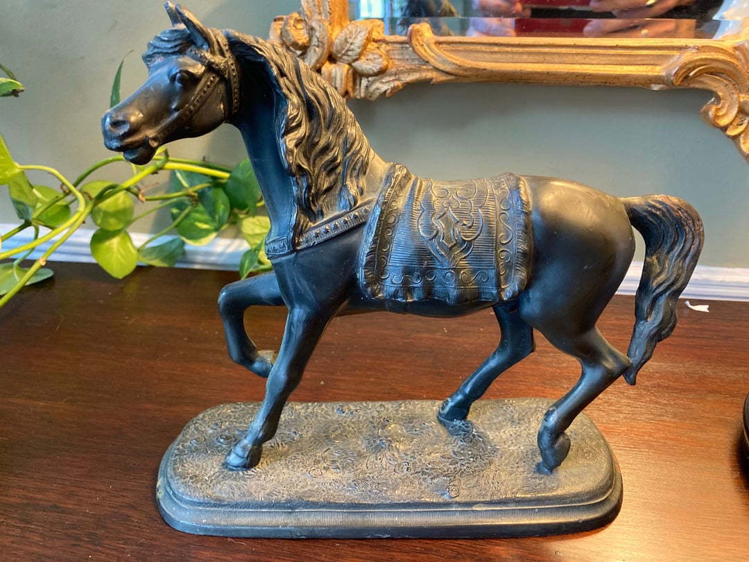Antique Spelter Horse Clock Topper Raven Pear Vintage Philadelphia