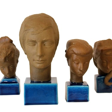 Johannes Hedegaard Royal Copenhagen Denmark Set of 4 Rare Ceramic Busts 1960s 