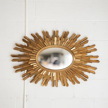 midcentury wood sunburst mirror
