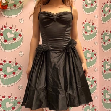 Betsey Johnson Satin Black Lace Up Dress - Consignment