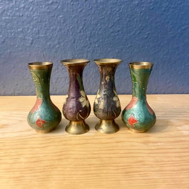 Solid Brass Vases With Floral Design - Set of Four made in India 