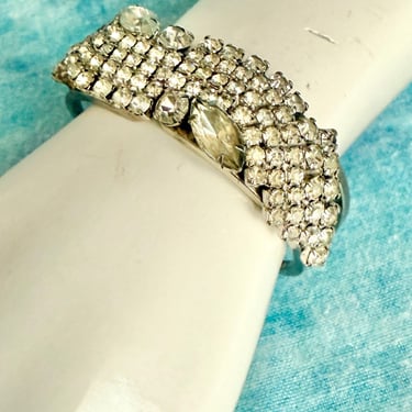 Rows of Bling Bracelet, Clamper, Bracelet, Faceted Clear Stones, Vintage 