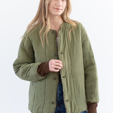 Vintage Light Olive Green Cotton Quilt Jacket | Puffer Coat | Unisex Euro Liner | M | CC028 